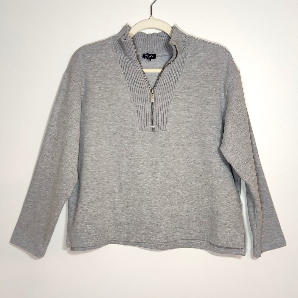 Splendid Gray Quarter Zip Sweatshirt Mock Neck Cozy Luxe Pullover S $120